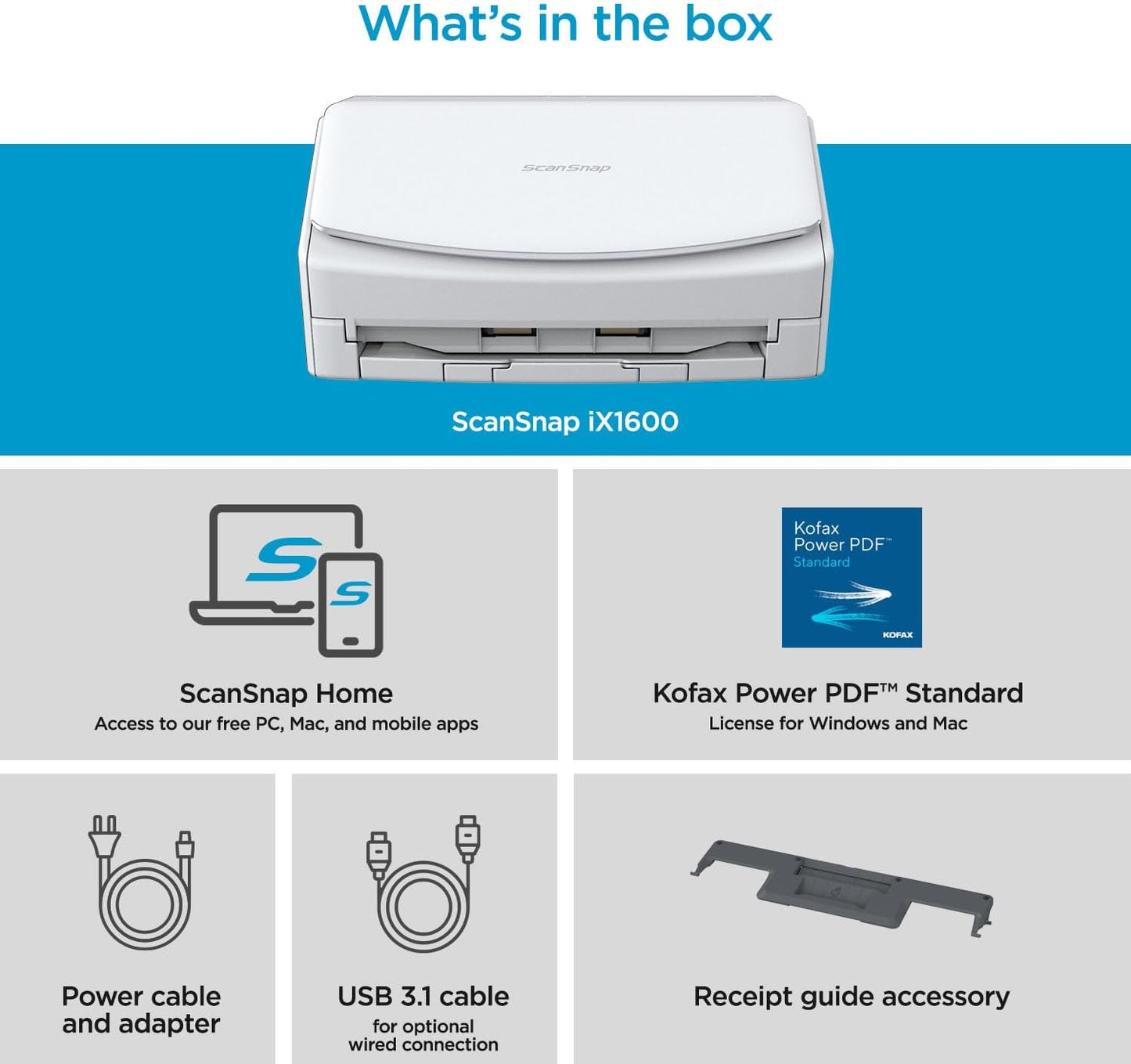 Ix1600 High-Speed Photo and Document Scanner, Wireless/USB Connectivity, Cloud Enabled, Large Touchscreen, Auto Document Feeder, Compatible with Mac and PC