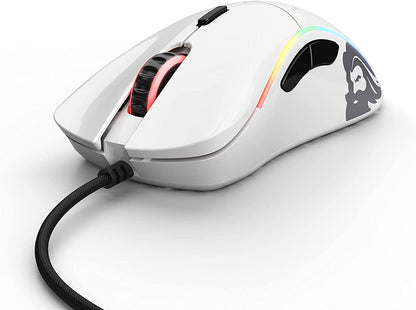 Model D Wired Gaming Mouse - 68g Ultra-Lightweight Honeycomb Design, RGB Lighting, Ergonomic Build, Pixart 3360 Sensor, Omron Switches, PTFE Feet, 6 Buttons - Glossy White Finish