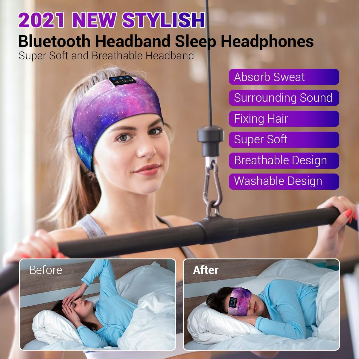 Bluetooth Sleep Headphones Headband with Ultra-Thin HD Stereo Speakers Ideal for Side Sleepers, Sports, Yoga, and Travel