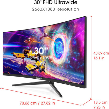 30-Inch Curved Gaming Monitor 21:9 2560X1080 Ultra Wide/ Slim HDMI Displayport up to 200Hz Build-In Speakers, Metal Black (C305B-200UN1) | 21:9 2560X1080 Ultra Wide/Slim HDMI Displayport up to 200Hz Build-In, Ultrawide 200Hz, 200 Hz Refresh Speed, HDR400