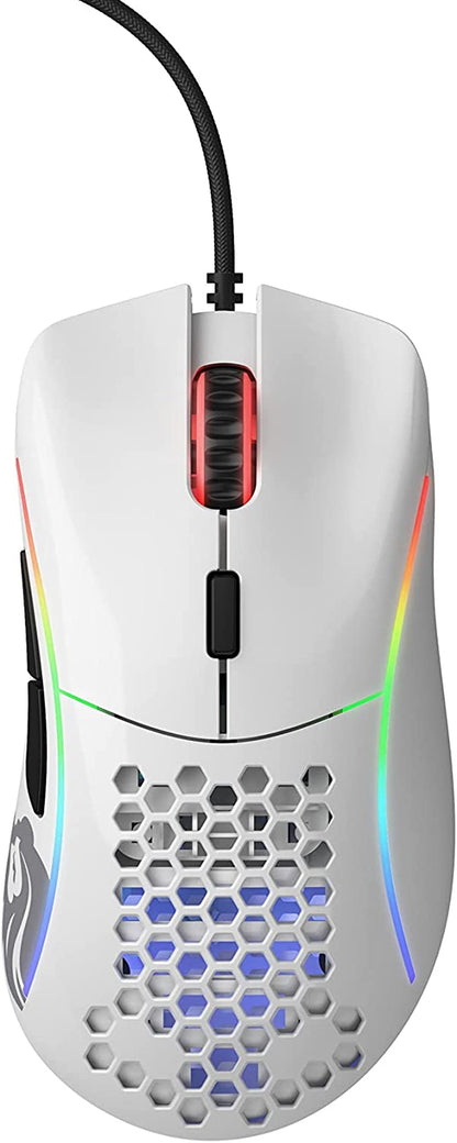 Model D Wired Gaming Mouse - 68g Ultra-Lightweight Honeycomb Design, RGB Lighting, Ergonomic Build, Pixart 3360 Sensor, Omron Switches, PTFE Feet, 6 Buttons - Glossy White Finish