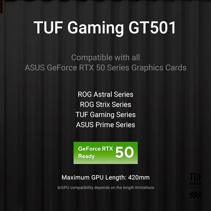 ASUS TUF Gaming GT501 Mid-Tower Gaming Case, EATX Support, Pre-Installed 4 Case Fans, USB 3.0 Front Panel, Smoked Tempered Glass, Steel Construction, 2 Year Warranty