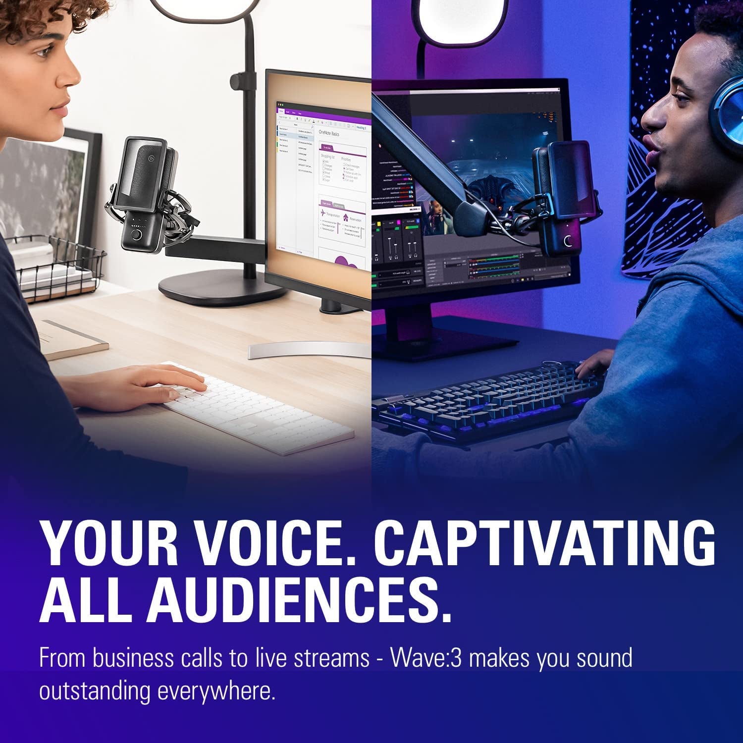 Wave:3 USB Condenser Microphone for Streaming | Cardioid Capsule, 24-Bit/96Khz Audio, Anti-Distortion Clipguard, Free Mixer Software, Plug and Play, for Mac and PC