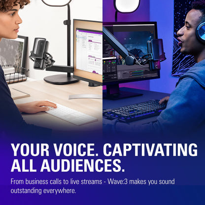 Wave:3 USB Condenser Microphone for Streaming | Cardioid Capsule, 24-Bit/96Khz Audio, Anti-Distortion Clipguard, Free Mixer Software, Plug and Play, for Mac and PC