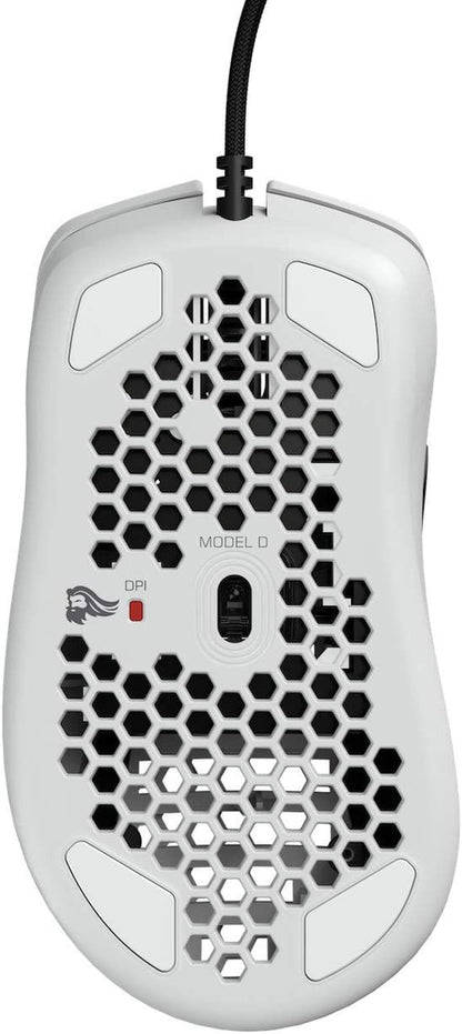 Model D Wired Gaming Mouse - 68g Ultra-Lightweight Honeycomb Design, RGB Lighting, Ergonomic Build, Pixart 3360 Sensor, Omron Switches, PTFE Feet, 6 Buttons - Glossy White Finish