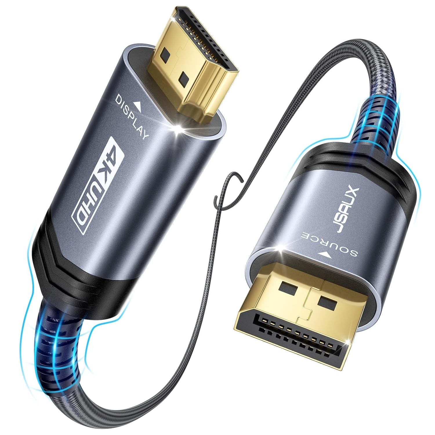 10FT DisplayPort to HDMI Cable, 4K@30Hz UHD, DP Source to HDMI, 1440P/2K@60Hz Compatible with Dell Monitors, Projectors, Desktops, AMD, NVIDIA, Lenovo, HP, Nylon Braided Design
