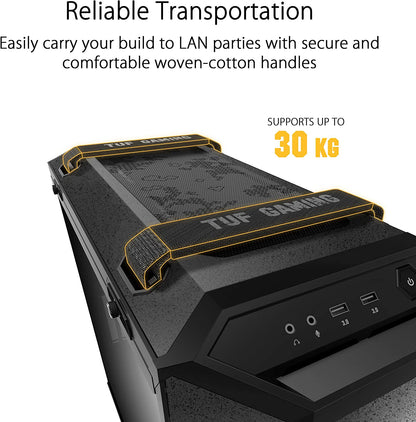 ASUS TUF Gaming GT501 Mid-Tower Gaming Case, EATX Support, Pre-Installed 4 Case Fans, USB 3.0 Front Panel, Smoked Tempered Glass, Steel Construction, 2 Year Warranty