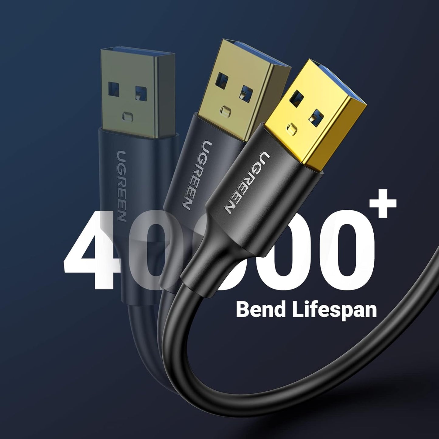 UGREEN USB 3.0 Male to Male Cable, 3.3 FT, 5 Gbps Data Transfer, Durable Nylon Design, Compatible with Hard Drives, Cooling Fans, Cameras, DVD Players, TVs, Flashlights, Hubs, Monitors, and Speakers