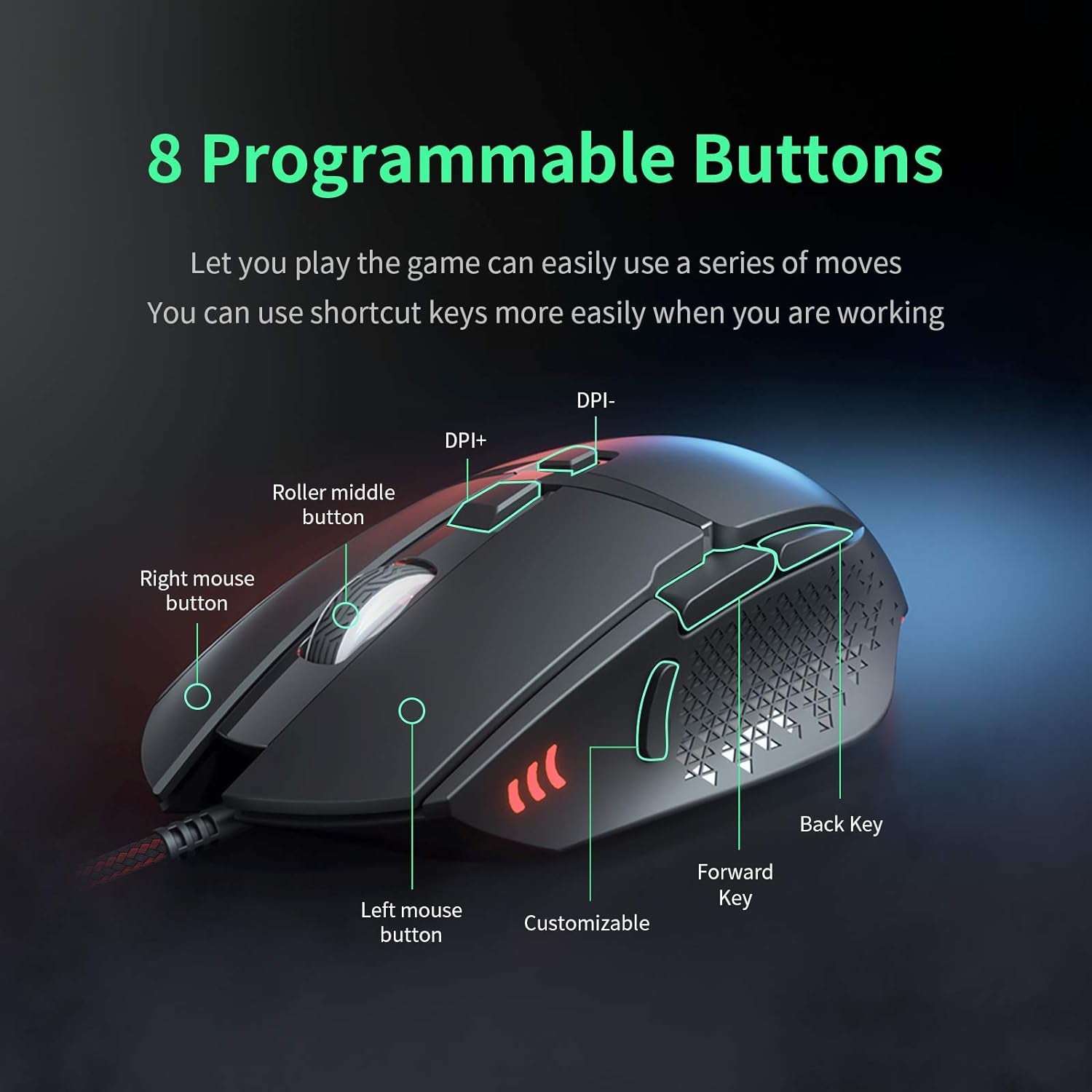 CYD Gaming-Mouse USB PC Computer-Mouse-Wired for Game Daily 7 Programmable Buttons Comfortable Grip Ergonomic Optical RGB Desktop Laptop Gamer-Mice (C309)