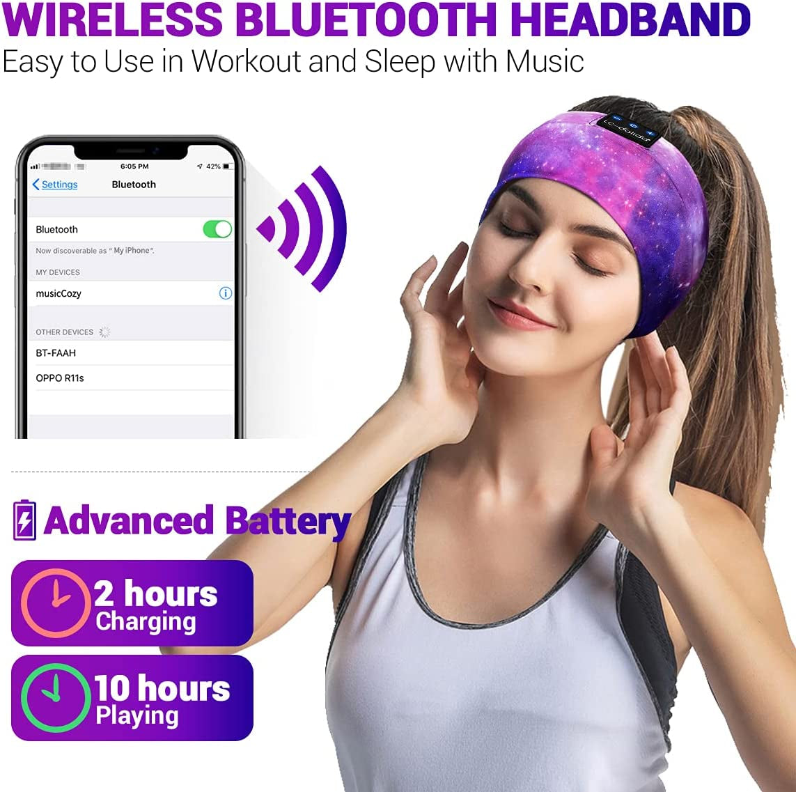 Bluetooth Sleep Headphones Headband with Ultra-Thin HD Stereo Speakers Ideal for Side Sleepers, Sports, Yoga, and Travel