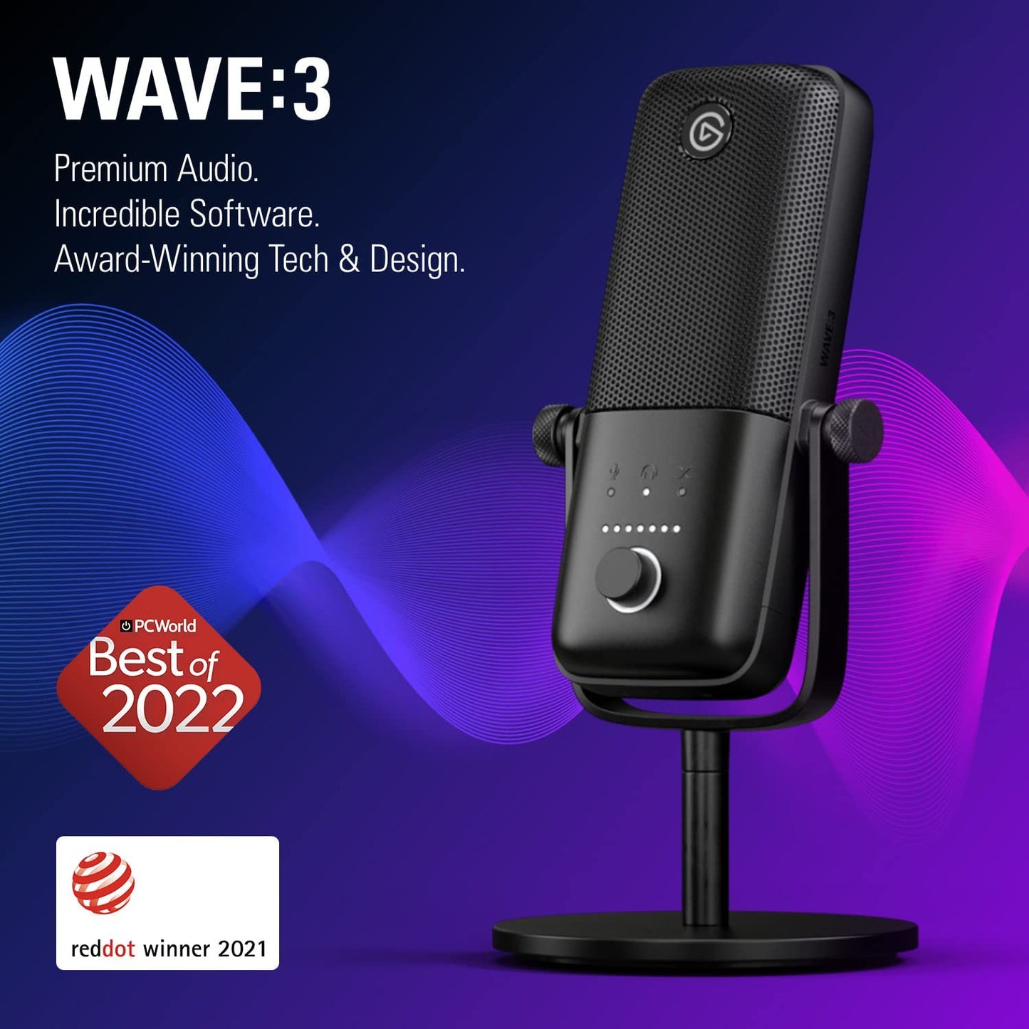 Wave:3 USB Condenser Microphone for Streaming | Cardioid Capsule, 24-Bit/96Khz Audio, Anti-Distortion Clipguard, Free Mixer Software, Plug and Play, for Mac and PC