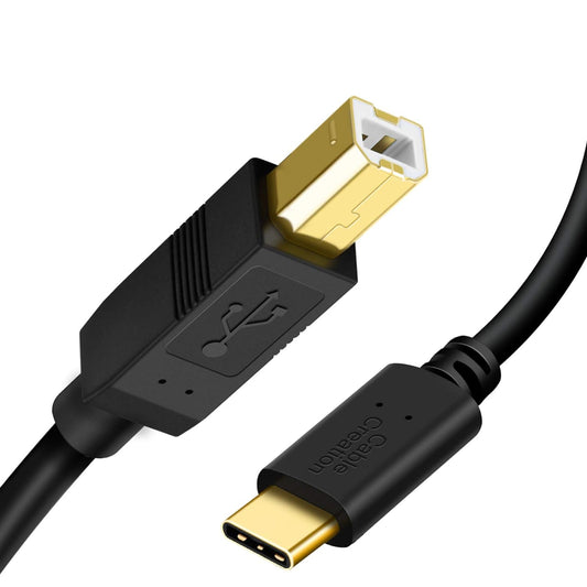 USB B to USB C Printer Cable 6.6FT, Type B to Type C Cord | USB C MIDI Cable for Macbook Pro, Air, Yamaha Casio Digital Piano, MIDI Keyboard, DJ Controller, DAC to Ipad-2M, Black
