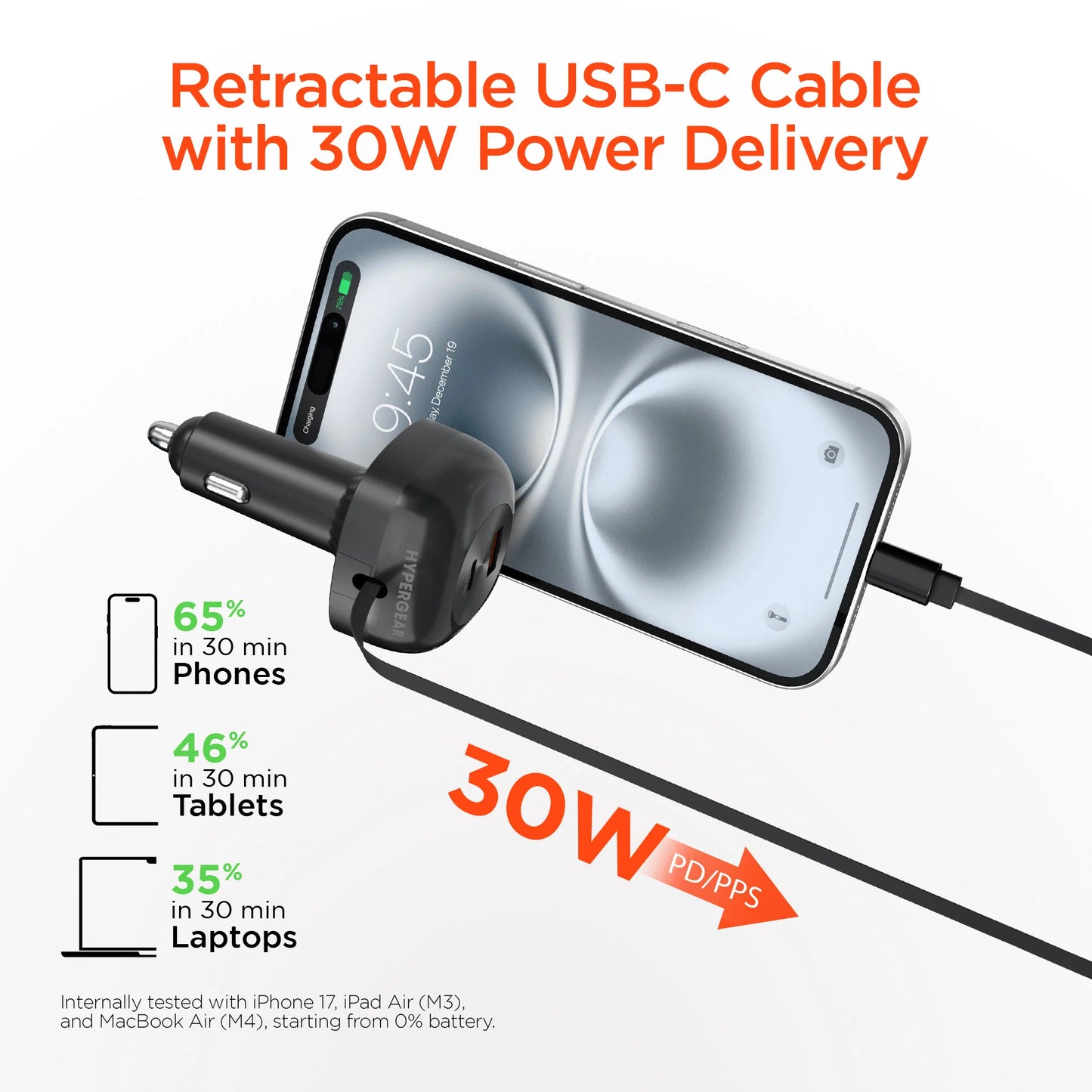 Hypergear Speedboost 60W Retractable Car Charger