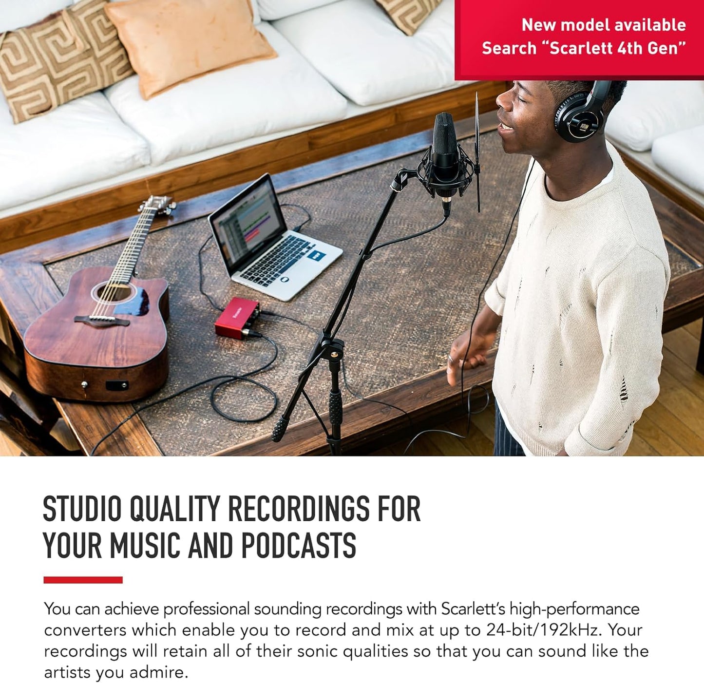 Scarlett Solo 3rd Generation USB Audio Interface for Musicians and Content Creators - Studio Quality Recording and Playback, Featuring 1 XLR Mic Preamp, 1 Hi-Z Instrument Input, 24-Bit/192kHz Resolution, 56dB Gain Range, Air Mode, Compatible with macOS, Windows, and iPadOS