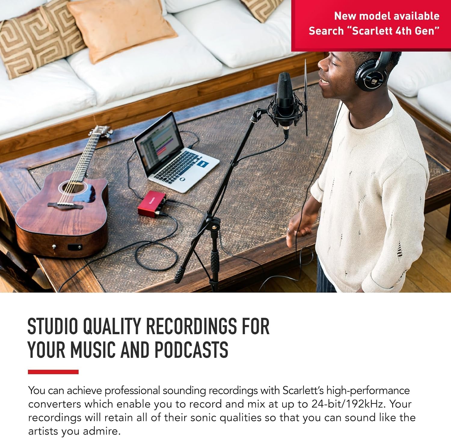 Scarlett Solo 3rd Generation USB Audio Interface for Musicians and Content Creators - Studio Quality Recording and Playback, Featuring 1 XLR Mic Preamp, 1 Hi-Z Instrument Input, 24-Bit/192kHz Resolution, 56dB Gain Range, Air Mode, Compatible with macOS, Windows, and iPadOS