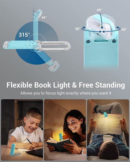 Adjustable Brightness USB Rechargeable Clip-On Book Reading Light (Blue) | Amber & Warm White Glow, Flexible Angle, Ideal Sleep Aid for All Ages