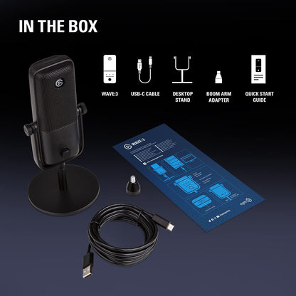 Wave:3 USB Condenser Microphone for Streaming | Cardioid Capsule, 24-Bit/96Khz Audio, Anti-Distortion Clipguard, Free Mixer Software, Plug and Play, for Mac and PC