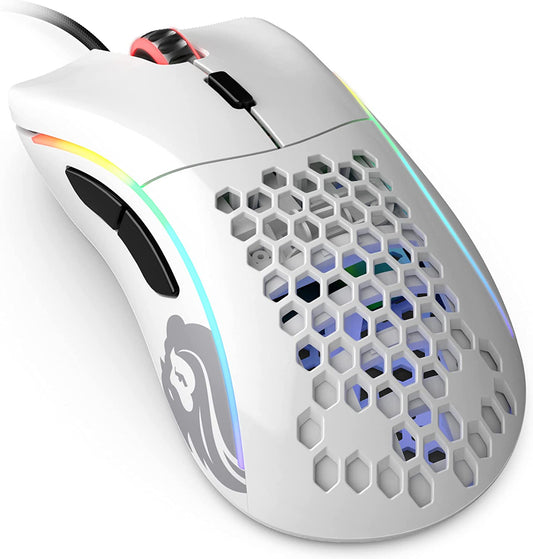 Model D Wired Gaming Mouse - 68g Ultra-Lightweight Honeycomb Design, RGB Lighting, Ergonomic Build, Pixart 3360 Sensor, Omron Switches, PTFE Feet, 6 Buttons - Glossy White Finish