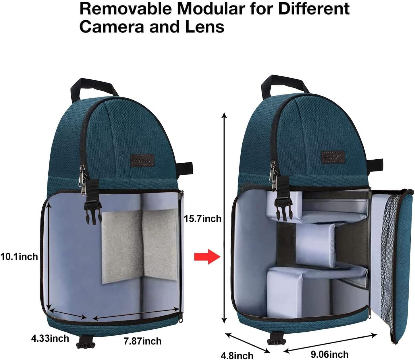 Camera Sling Bag, Dslr/Slr/Mirrorless Camera Case Camera Backpack | Shockproof Photography Bag with Tripod Holder&Removable Modular Inserts Compatible with Canon/Nikon/Sony/Fuji, Deep Teal