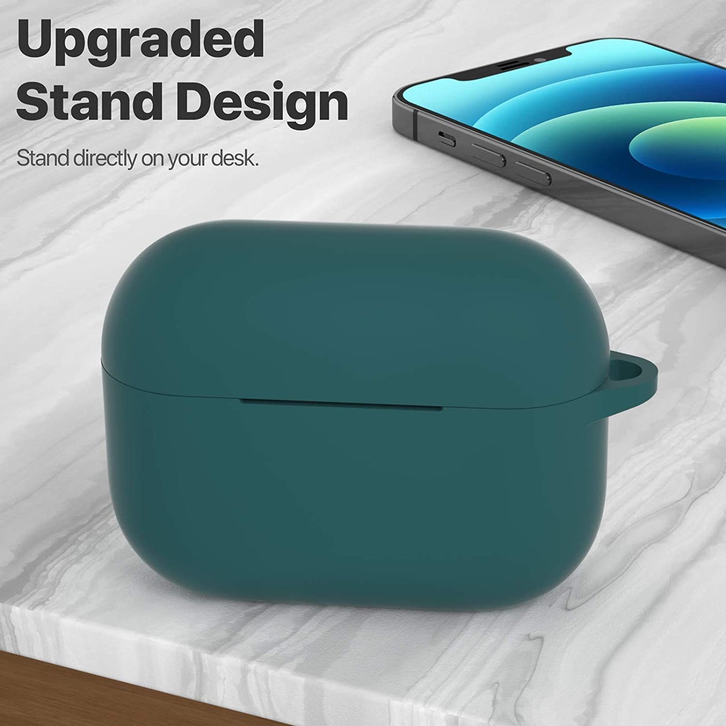 For Airpods Pro 1St/2Nd Generation Case Cover, Protective Silicone Skin Accessories with Keychain for Women Men for Apple Airpods Pro 2019/2022 Charging Case,Front LED Visible-Midnight Green
