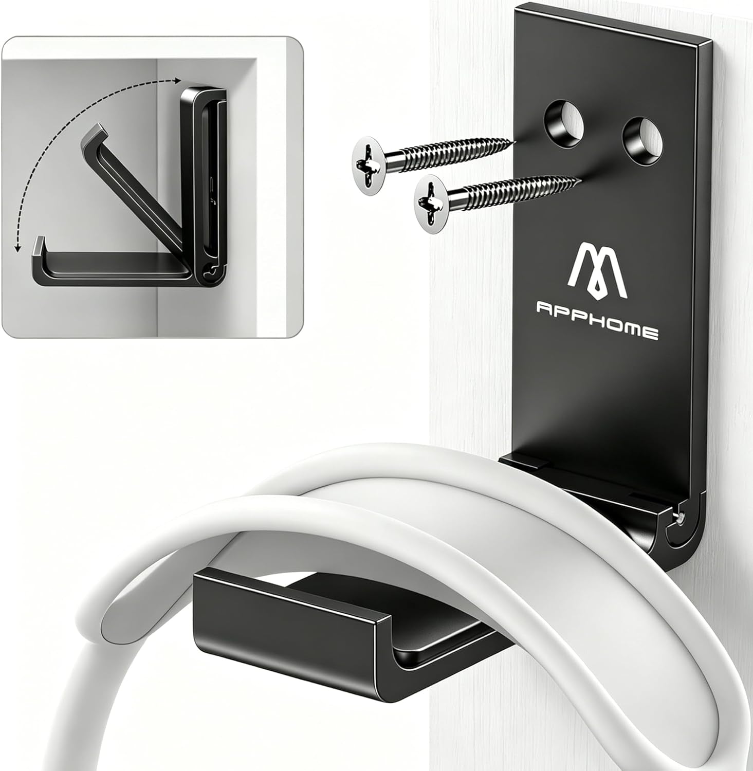 Foldable Aluminum Headphone Stand & Headset Holder Mount, under Desk Wall Hook with No-Scratch Silicone Pad, Strong Adhesive Gaming Headset Hanger for PC, Home & Office