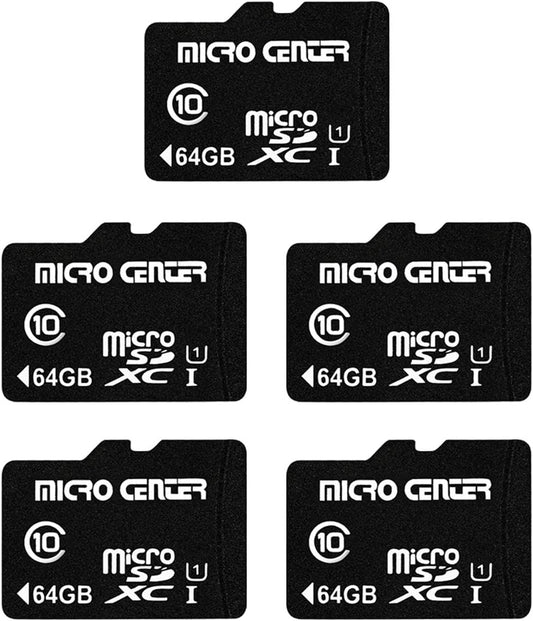 64GB Class 10 MicroSDHC Flash Memory Card with Adapter, 5-Pack | 80MB/s Read Speed, C10, U1 A1 Rated for Security Cameras, Smartphones, Drones, Tablets, and PCs