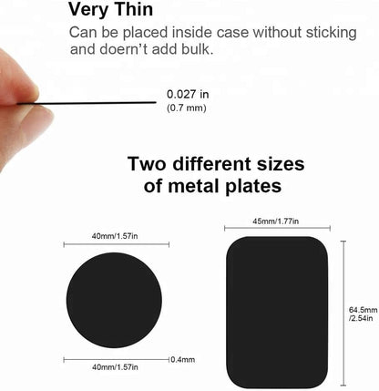 Replacement Metal Plates Set 16 Pack for Magnetic Car Phone Holders, Wall, Air Vent Mounts, Cases, Magnets. Kit of 8 Black round and 8 Rectangular Iron Discs without Holes. 3M Adhesive Backing