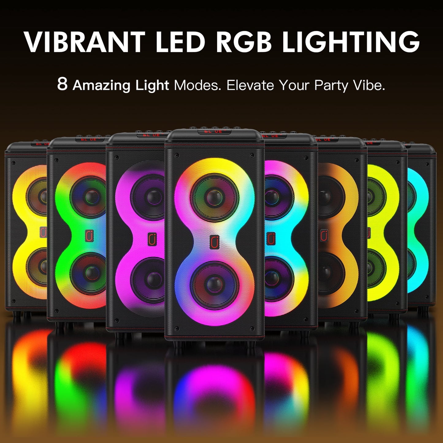 Party Speaker, Portable Outdoor Bluetooth Speaker with 2 Microphones, Led Lighting, Retro Leather Deep Bass PA System for Singing, T39