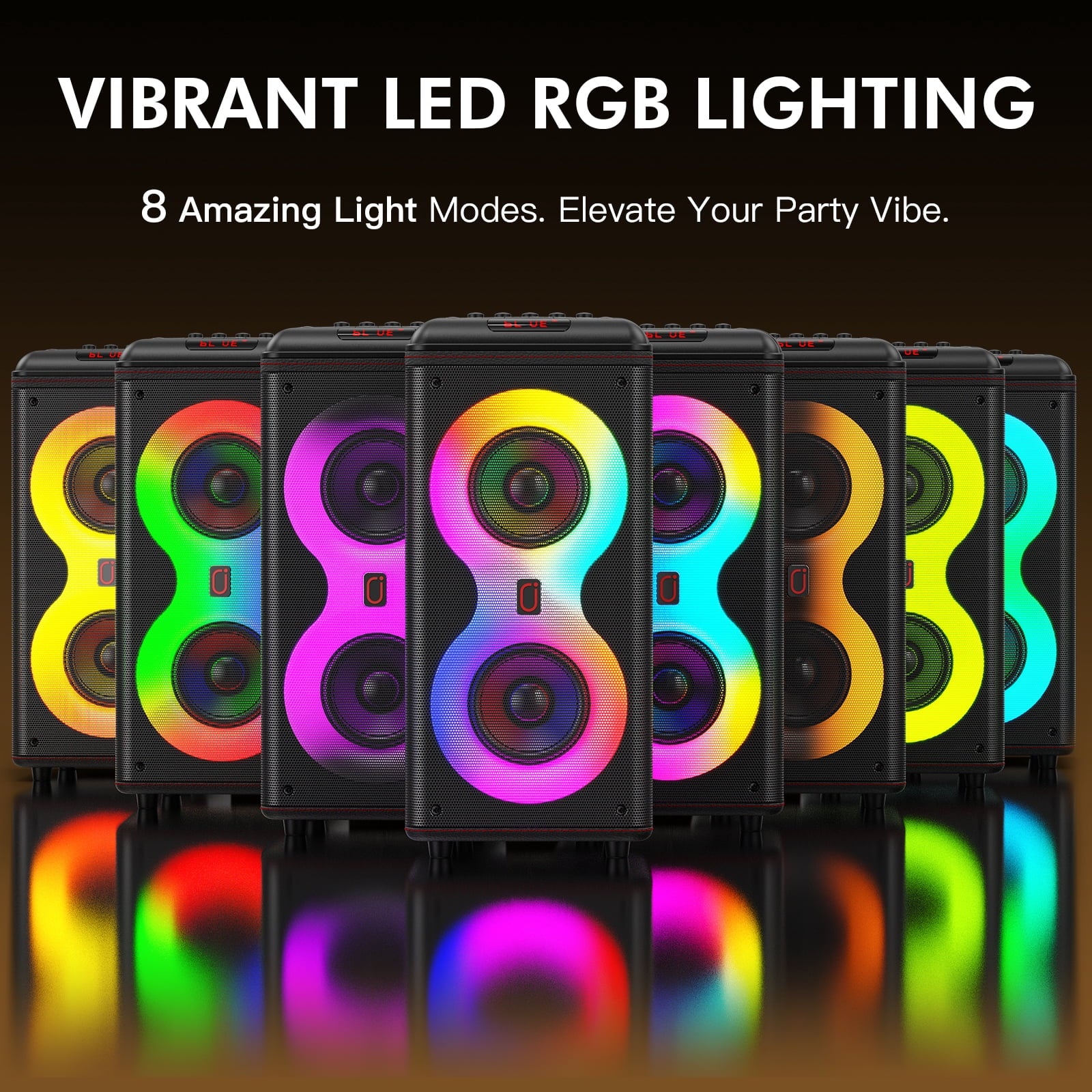 Party Speaker, Portable Outdoor Bluetooth Speaker with 2 Microphones, Led Lighting, Retro Leather Deep Bass PA System for Singing, T39