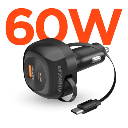 Hypergear Speedboost 60W Retractable Car Charger