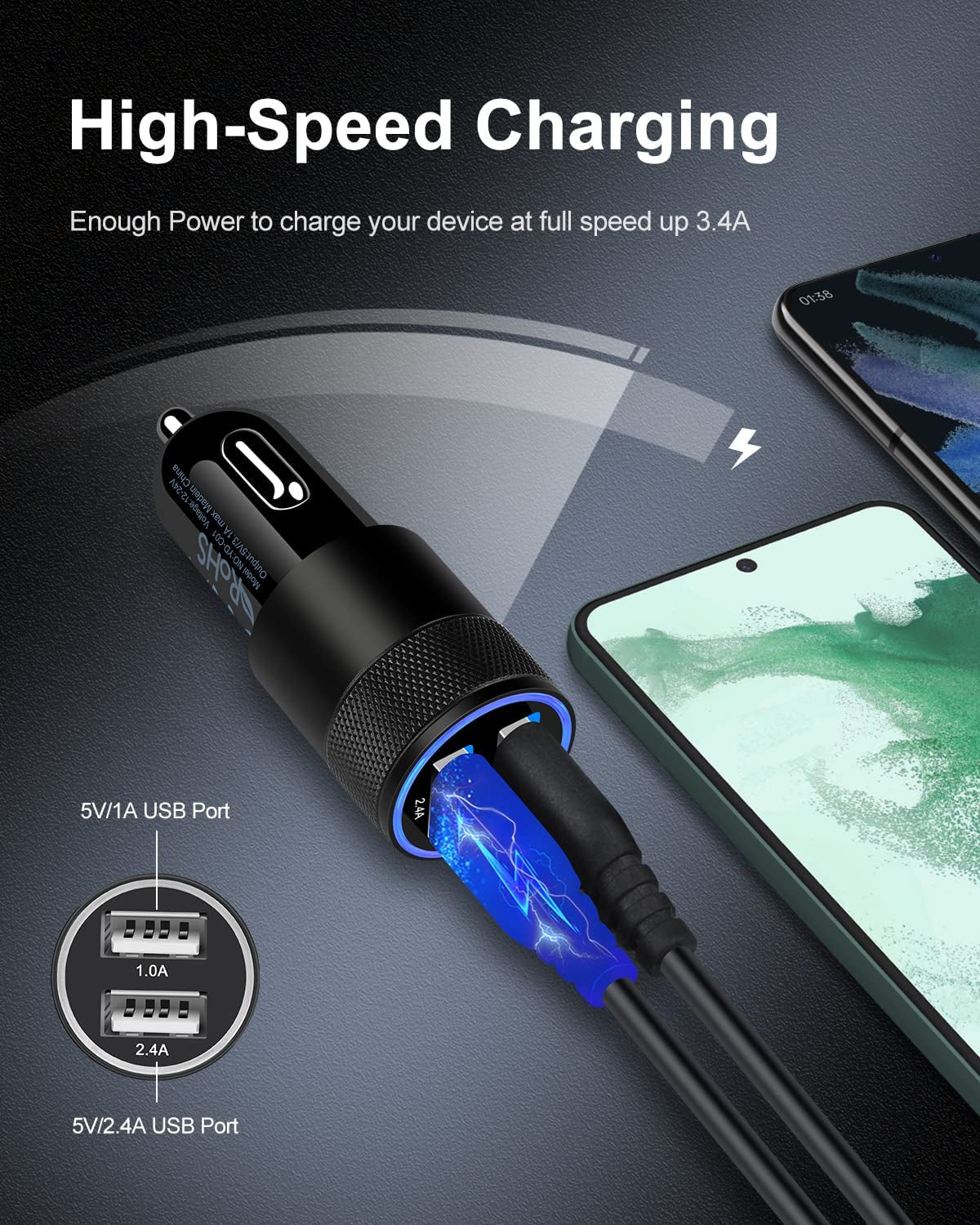 Car Charger [2Pack/3.4A] Fast Charge Dual Port USB Cargador Lighter Adapter | for Iphone 17E 15 14 13 12 11 Pro Max X XR XS 17 plus 16, Ipad, Samsung Galaxy S23 S22 S21 S25 plus S7 J7 S10E S9 Note 8 12V