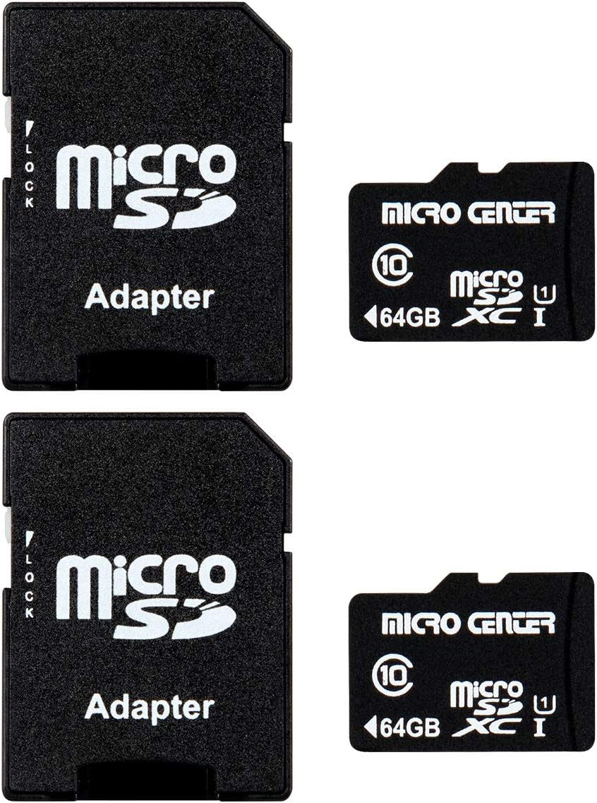 Micro Center 64GB Class 10 Microsdhc Flash Memory Card with Adapter, 2Pack | 80Mb/S Read Speed, U1 A1 Rated, for Security Camera, Smartphone, Drone, Tablet, PC