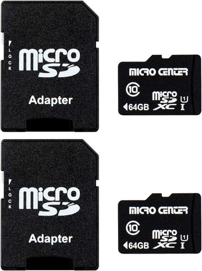 Micro Center 64GB Class 10 Microsdhc Flash Memory Card with Adapter, 2Pack | 80Mb/S Read Speed, U1 A1 Rated, for Security Camera, Smartphone, Drone, Tablet, PC
