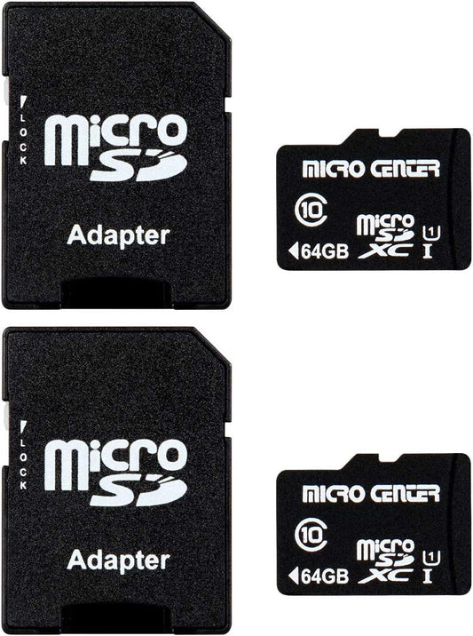 Micro Center 64GB Class 10 Microsdhc Flash Memory Card with Adapter, 2Pack | 80Mb/S Read Speed, U1 A1 Rated, for Security Camera, Smartphone, Drone, Tablet, PC