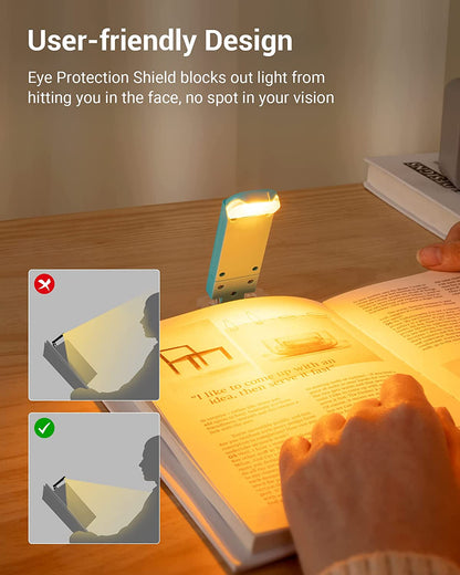 Adjustable Brightness USB Rechargeable Clip-On Book Reading Light (Blue) | Amber & Warm White Glow, Flexible Angle, Ideal Sleep Aid for All Ages