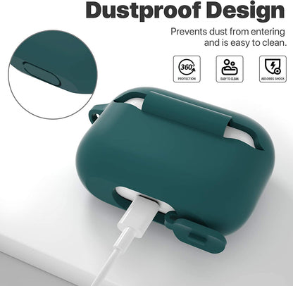 For Airpods Pro 1St/2Nd Generation Case Cover, Protective Silicone Skin Accessories with Keychain for Women Men for Apple Airpods Pro 2019/2022 Charging Case,Front LED Visible-Midnight Green