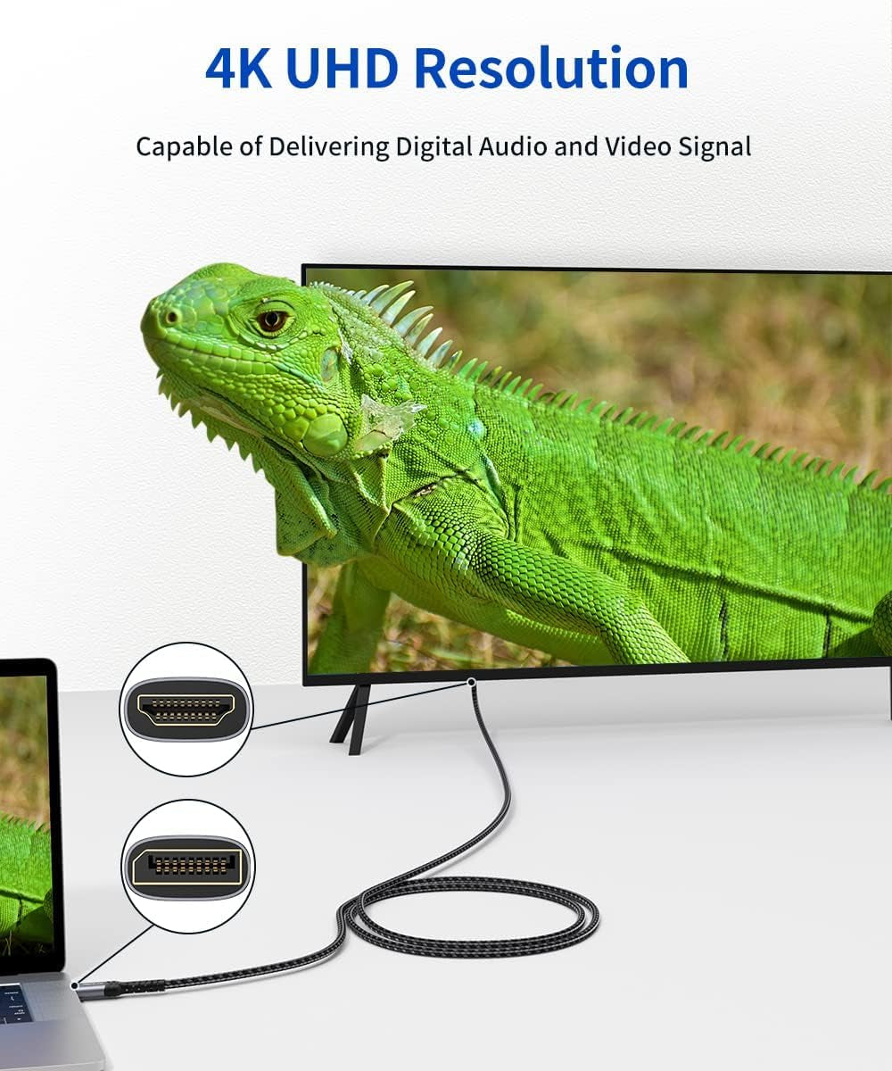 10FT DisplayPort to HDMI Cable, 4K@30Hz UHD, DP Source to HDMI, 1440P/2K@60Hz Compatible with Dell Monitors, Projectors, Desktops, AMD, NVIDIA, Lenovo, HP, Nylon Braided Design