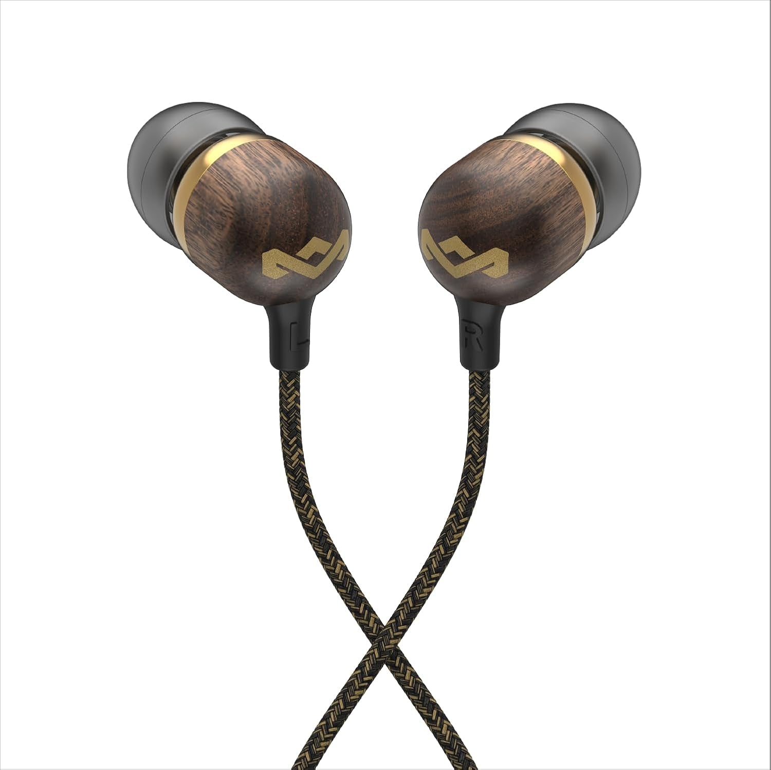 House of  Smile Jamaica AUX Wired Earbuds with Microphone, Noise-Isolating In-Ear Headphones, Tangle-Resistant Cable, 3.5Mm Jack Sustainable (Brass)