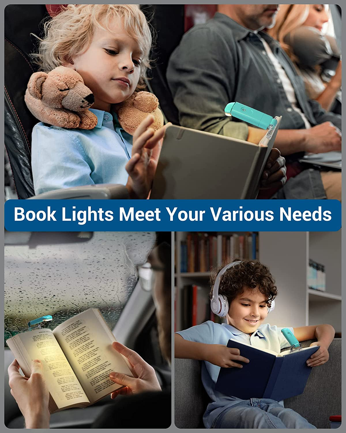 Adjustable Brightness USB Rechargeable Clip-On Book Reading Light (Blue) | Amber & Warm White Glow, Flexible Angle, Ideal Sleep Aid for All Ages