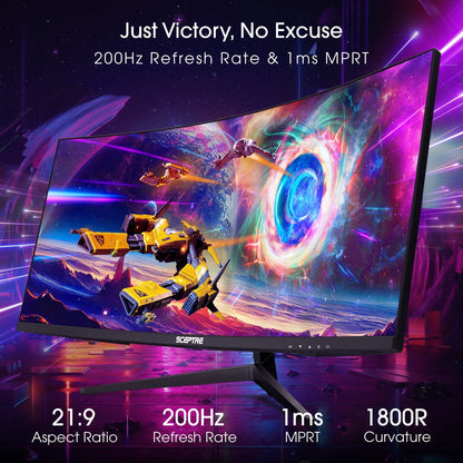 30-Inch Curved Gaming Monitor 21:9 2560X1080 Ultra Wide/ Slim HDMI Displayport up to 200Hz Build-In Speakers, Metal Black (C305B-200UN1) | 21:9 2560X1080 Ultra Wide/Slim HDMI Displayport up to 200Hz Build-In, Ultrawide 200Hz, 200 Hz Refresh Speed, HDR400