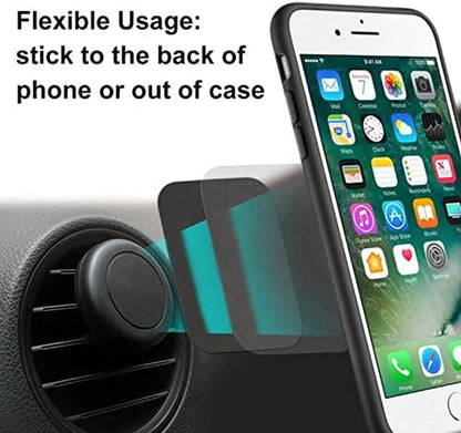 Replacement Metal Plates Set 16 Pack for Magnetic Car Phone Holders, Wall, Air Vent Mounts, Cases, Magnets. Kit of 8 Black round and 8 Rectangular Iron Discs without Holes. 3M Adhesive Backing