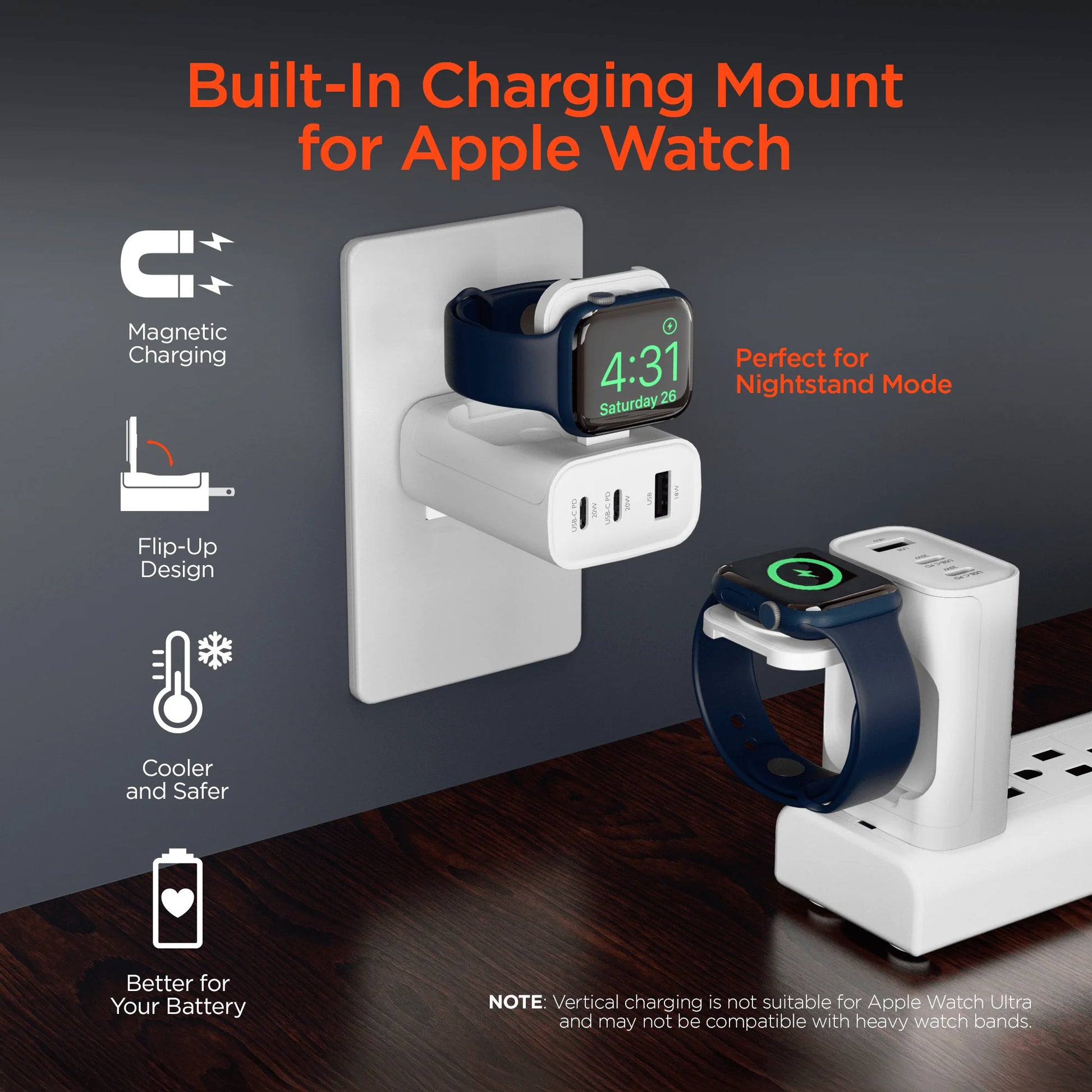 Hypergear Speedboost 43W 3-Port Fast Phone and Watch Wall Charger