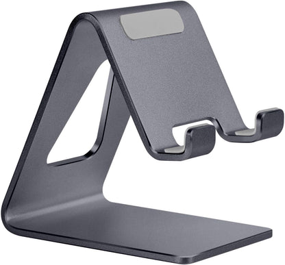 Aluminum Mobile Phone Stand and Desk Holder for iPhone 15, 14, 13, 12 Pro, 11, X, XS Max, 8, 7, 6, 6S Plus, SE, 5, and Samsung Smartphones - Dark Gray