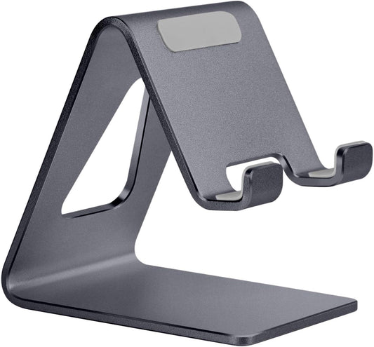 Aluminum Mobile Phone Stand and Desk Holder for iPhone 15, 14, 13, 12 Pro, 11, X, XS Max, 8, 7, 6, 6S Plus, SE, 5, and Samsung Smartphones - Dark Gray