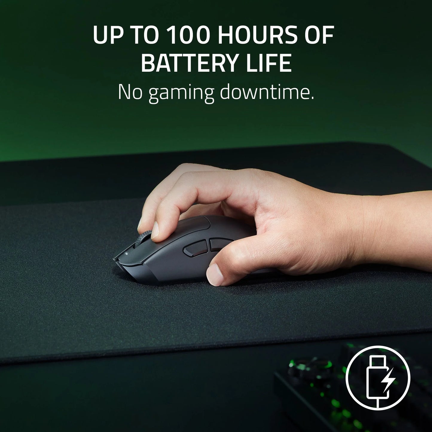 Deathadder V3 Hyperspeed Wireless Optical Ergonomic Gaming Mouse, 26000 DPI, Black