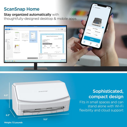Ix1600 High-Speed Photo and Document Scanner, Wireless/USB Connectivity, Cloud Enabled, Large Touchscreen, Auto Document Feeder, Compatible with Mac and PC