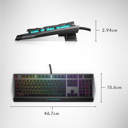 Low-Profile RGB Gaming Keyboard AW510K, Alienfx per Key RGB LED Color Backlighting, Media CONTROLS & USB Passthrough, Cherry MX Low Profile Red Switches | USB, Numeric Keypad, Adjustable Height, Media Hot Keys, Dark Side of the Moon, Gaming Ready, AW510K