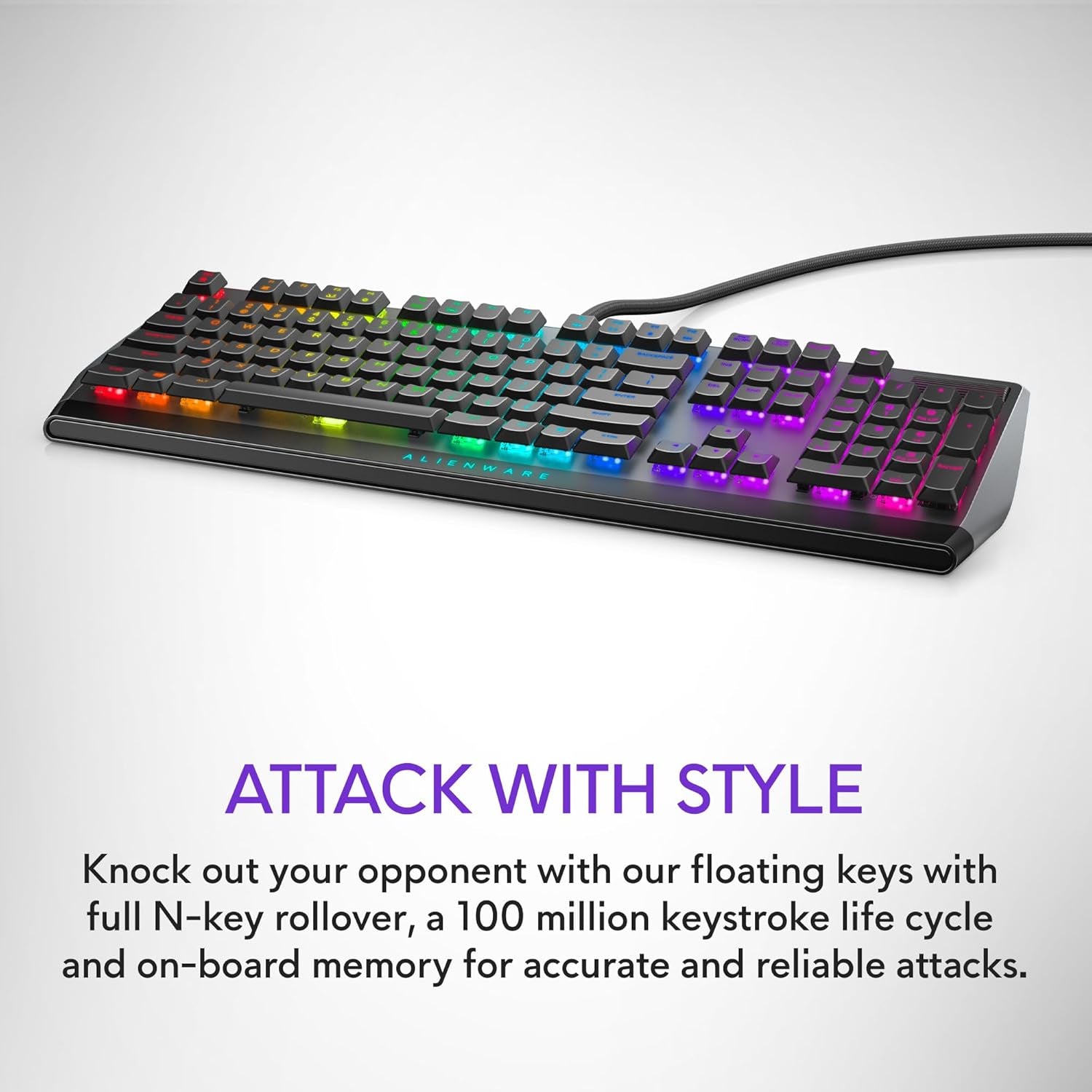 Low-Profile RGB Gaming Keyboard AW510K, Alienfx per Key RGB LED Color Backlighting, Media CONTROLS & USB Passthrough, Cherry MX Low Profile Red Switches | USB, Numeric Keypad, Adjustable Height, Media Hot Keys, Dark Side of the Moon, Gaming Ready, AW510K