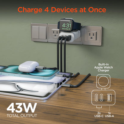 Hypergear Speedboost 43W 3-Port Fast Phone and Watch Wall Charger