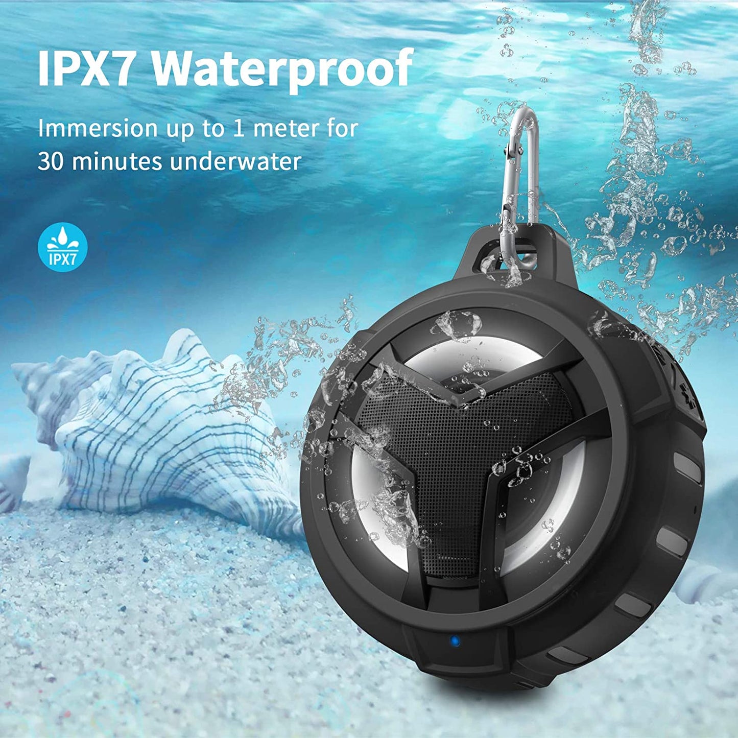 Professional Bluetooth Waterproof Shower Speaker - Portable IP67 Mini Speaker with LED Light, Floating Design, 2000mAh Battery, True Wireless Stereo for Outdoor Activities - Ideal Gift for Teens and Men (Black)